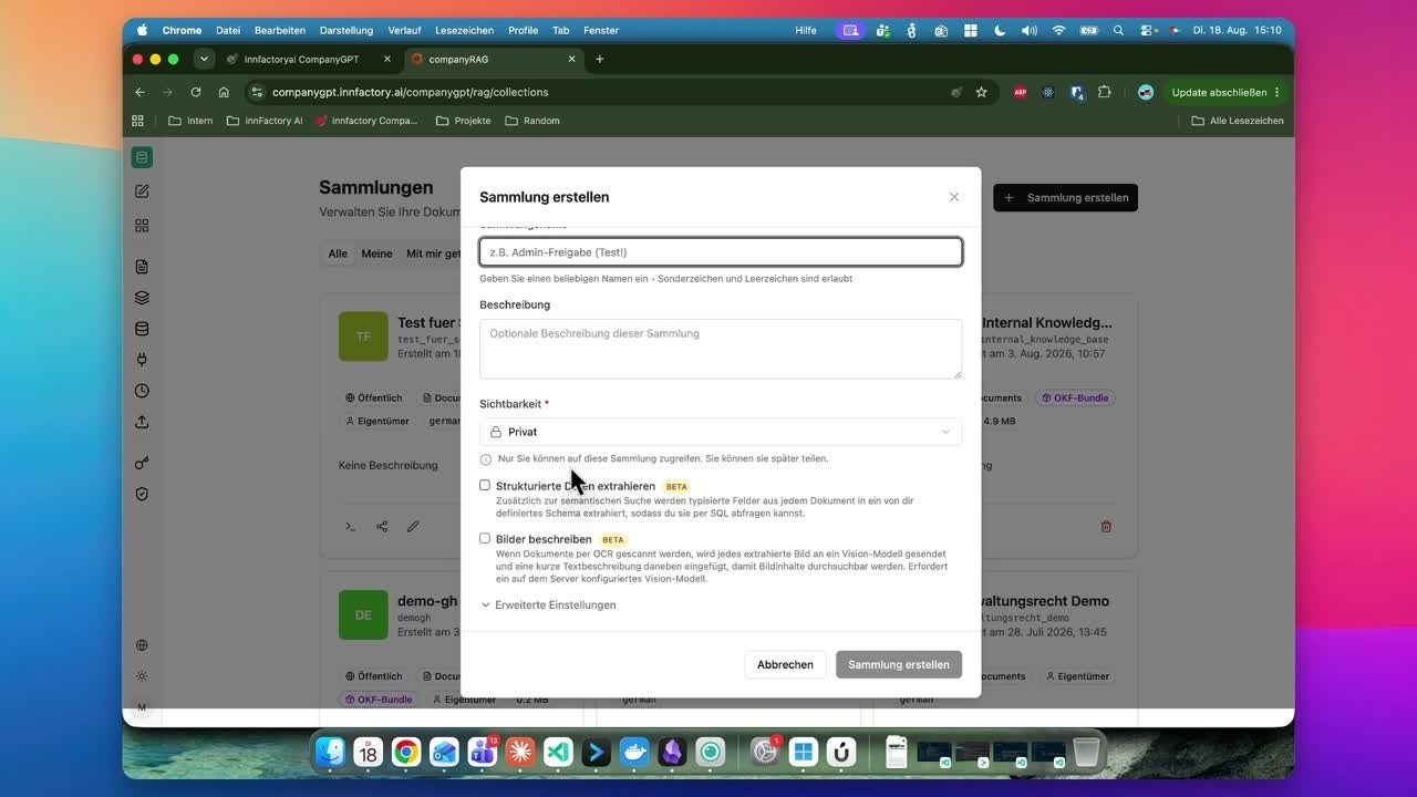 companyRAG demo video: make company knowledge searchable – collections, integrations, agents