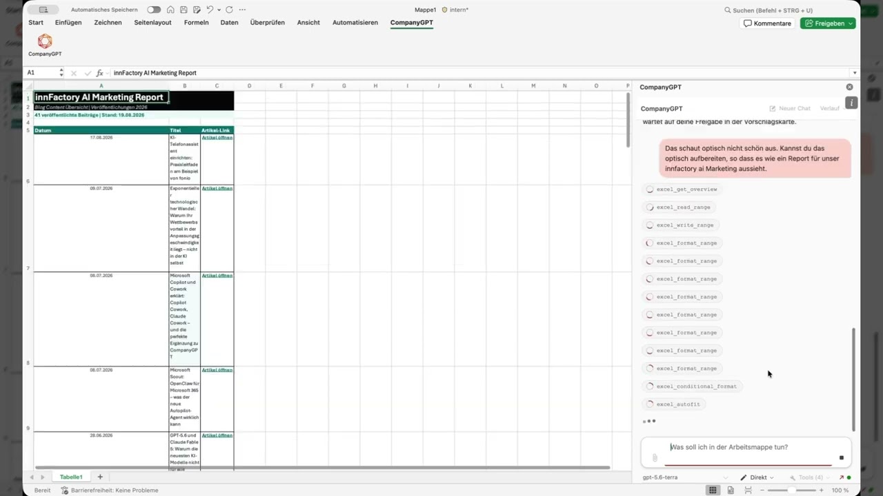 CompanyGPT Office-Add-in Demo: Excel-Datei per KI erstellen, ohne Microsoft Copilot Lizenz