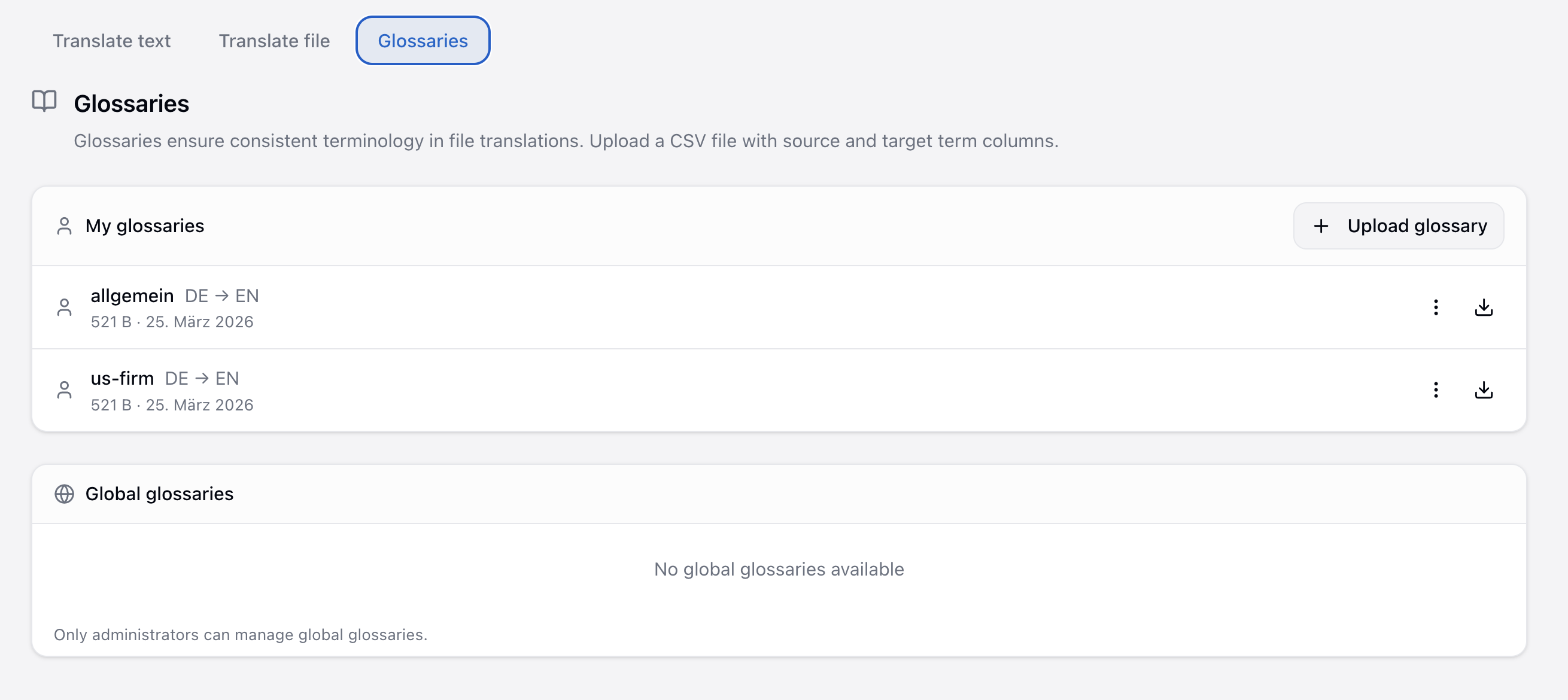 companyTRANSLATE – Two-level glossary system (personal & global)