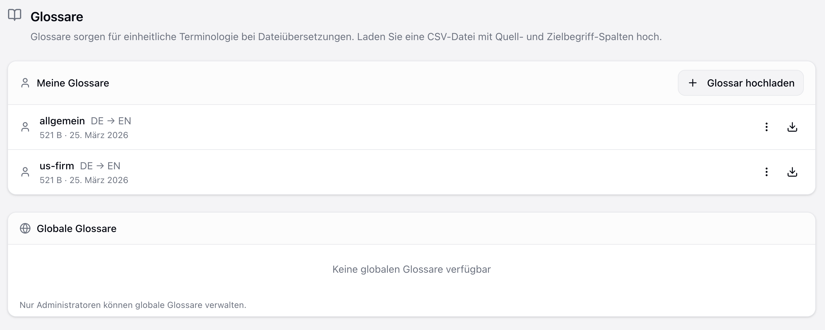 companyTRANSLATE – Zweistufiges Glossar-System (persönlich & global)