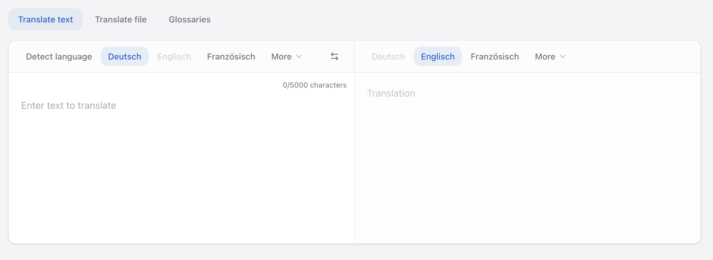 companyTRANSLATE interface – text and file translation